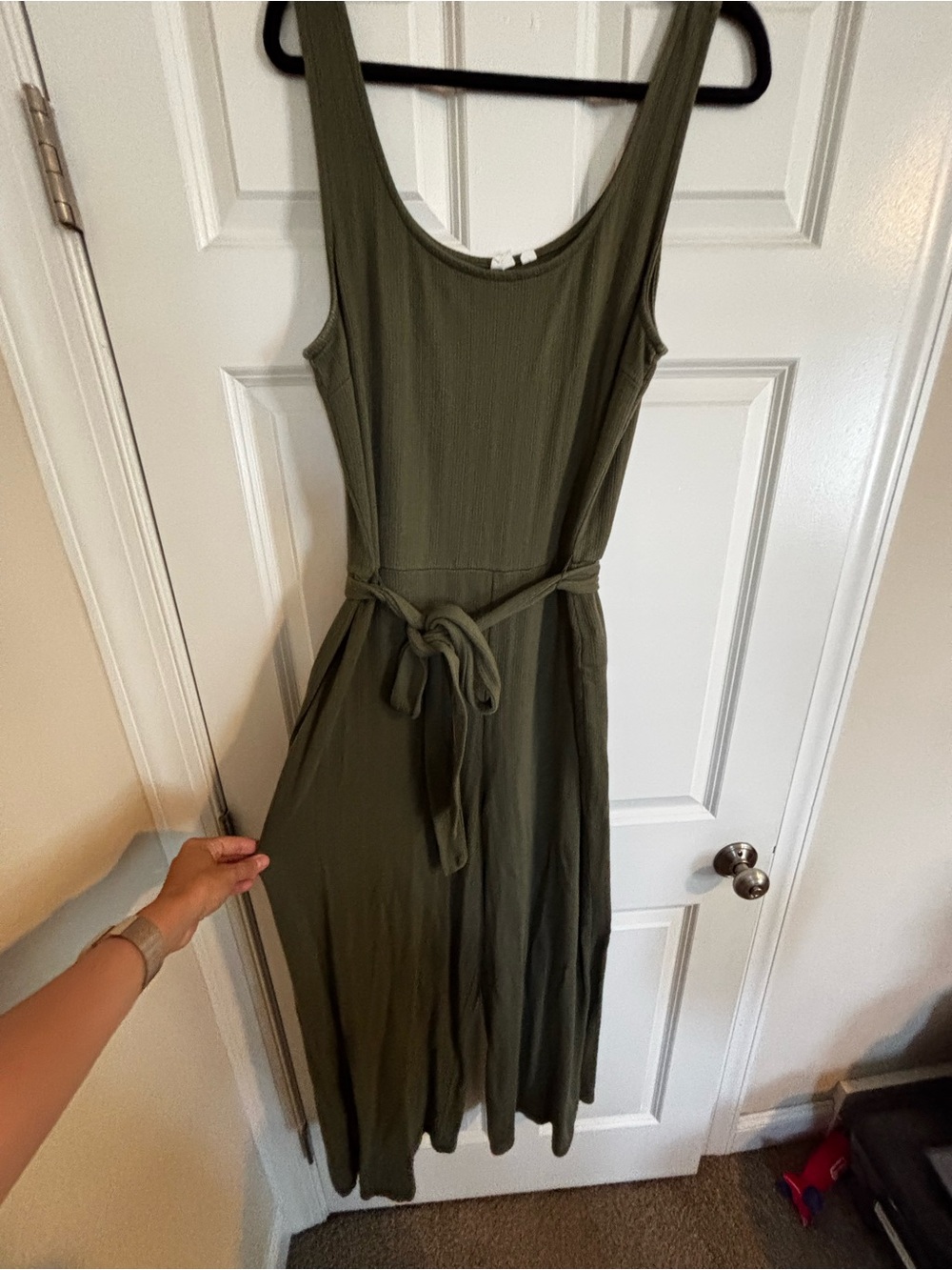 GAP Olive Green Sleeveless Tie-Waist Maxi Jumpsuit